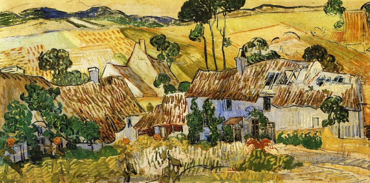Thatched Häuser gegen einen Hügel Vincent van Gogh Ölgemälde